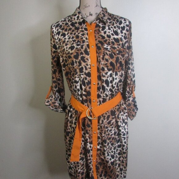Olive & Oak Animal Print Dress M Orange Belt - Picture 3 of 12